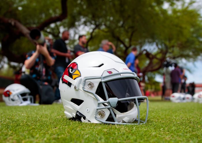 The helmet of Cardinals quarterback Kyler Murray, pictured during 2019 training camp. Murray hopes to become the next great Cardinals quarterback to wear the red and white.